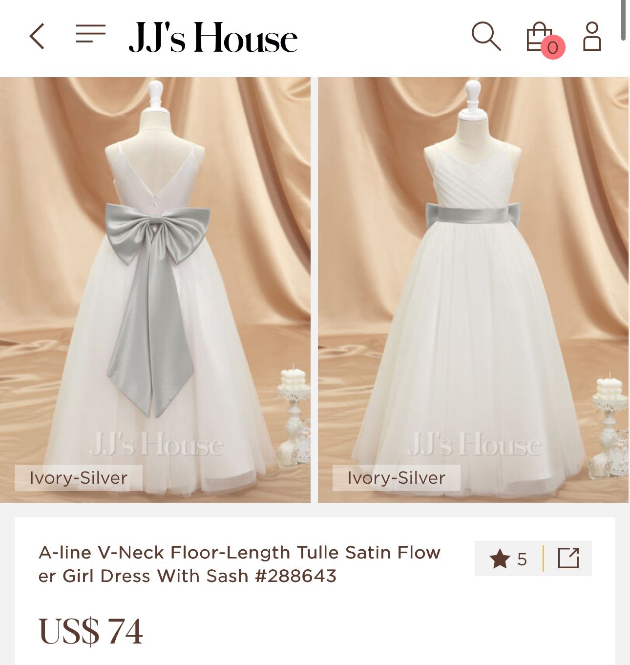 Girls Wedding Flower Girl Dress Size 5 White JJ’s House Formal Grey Sash Bow