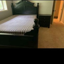 Black Bed Frame And Side Dresser