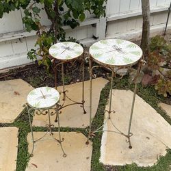 Set of 3 Mosaic Plant Stands– Wrought Iron, Rustic French Style