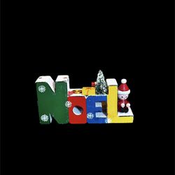 Vintage Christmas Candle Holder Wood Block Letters NOEL With Surprise Ornaments