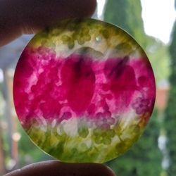 50*6*50mm Watermelon Tourmaline Crystal Carving Drilled Pendant AAAA