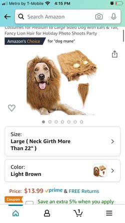 Dog lion mane costume for large dog