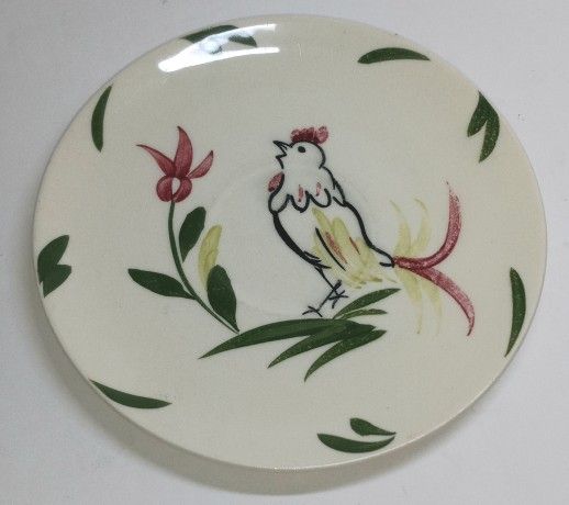 Blue Ridge Southern Pottery Vintage Chanticleer Skyline Rooster and Flower Saucer. 