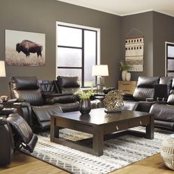 Team Time Chocolate Power Reclining Living Room Set (SOFA and LOVESEAT