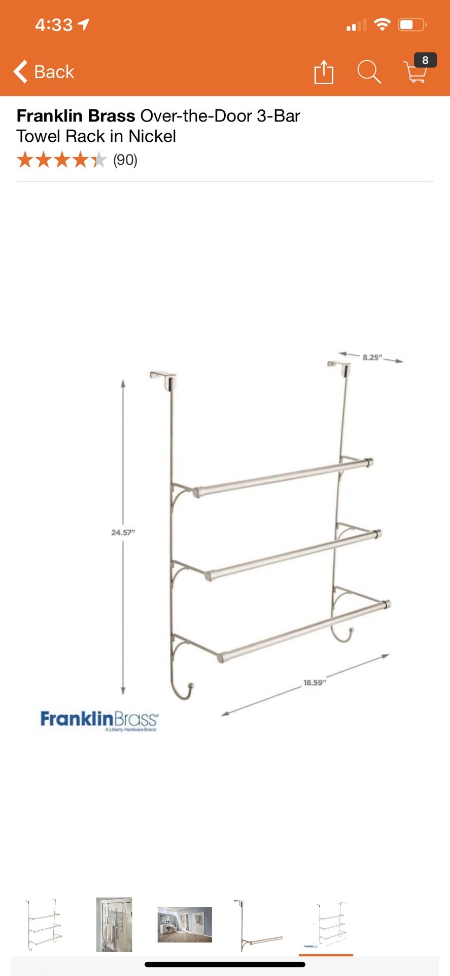 Franklin Brass Over-the-Door 3-Bar Towel Rack 