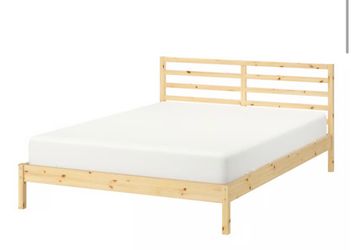 IKEA Pine Wood Bed Frame with Slatted Headboard + bed slats