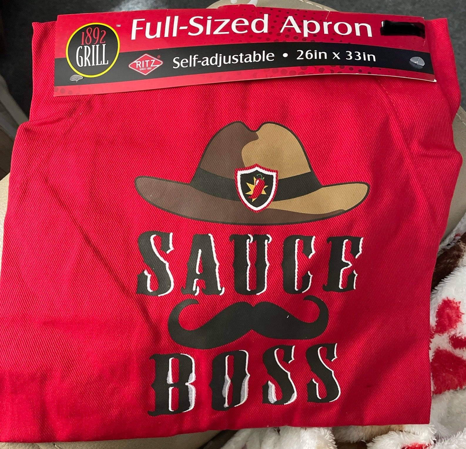 **NEW** 1892 Grill Full Sized Apron - "Sauce Boss" on Front - 26"x 33" - Cotton