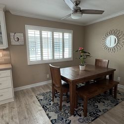 Solid Wood Dining Table Set with 18” leaf extension