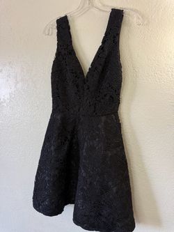 Sam Edelman black lace glam mini dress with floral embroidery, size 4