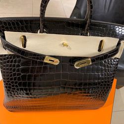 Hermes Hac 50 Birkin Bag Crocodile Porosus Crocodile Gold New Full