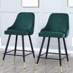 Set Of 4 Emerald Green Velvet Counter Stools
