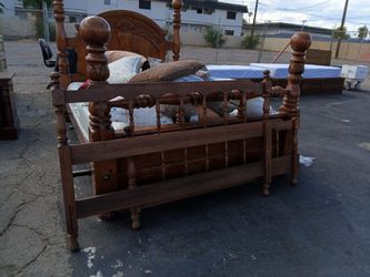 Ornate Solid Wood Four-Poster Bed Frame