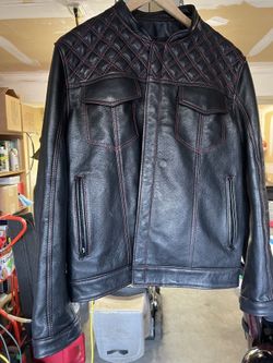 New Mens Fox Creek Leather Rebel Jacket Black With Red Stitching