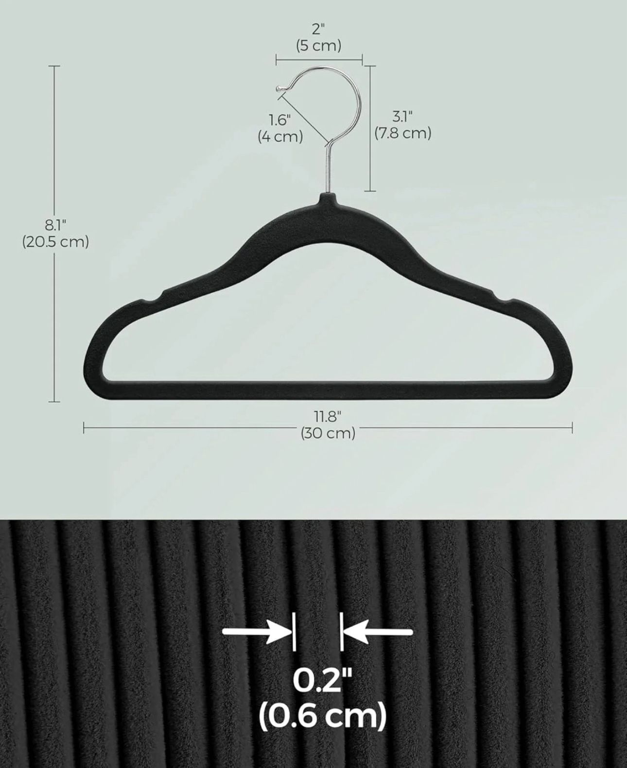 SONGMICS Baby Kids Clothes Velvet Hangers Set of 50 - Black