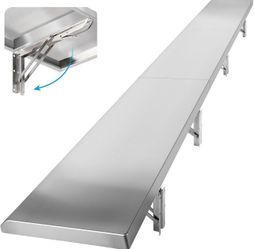 Folding Concession Stand Shelf 12" × 72" Spliced Style Stainless Steel Drop Down Serving Food Shelf, Easy to Clean & Space-Saving Concession Shelves f