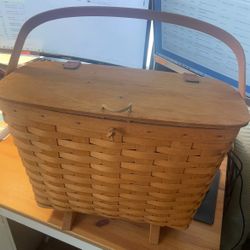 LONGABERGER Footed Magazine /Knitting Basket Handle 1994