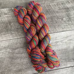 Lot of 2 Red Orange Green Light Blue Fingering Wool Blend Yarn