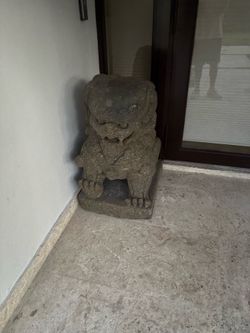24" Chinese Concrete Male Foo Dog Guardian Lion Statue Sculpture Fu Feng Shui
