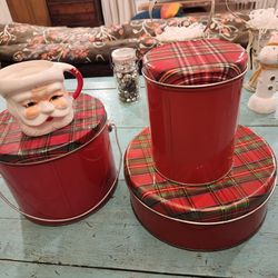 Set Of 3 Vintage Red Plaid Tins 
