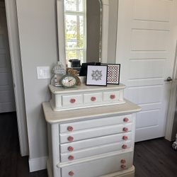 Vintage White Painted Small Dresser with Mirror