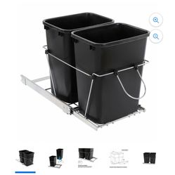 Sliding Pull Out Double Trash Bins 35 Quart Kitchen Cabinet Black