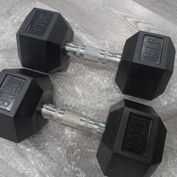 Pair of NEW 35LB Dumbbells Rubber Encased Hex Exercise Fitness Weight Strength Training