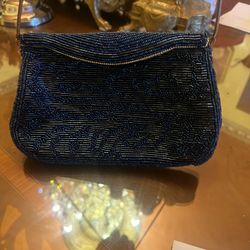 Vintage Beaded, Navy Blue Purse- wonderful clasp closure