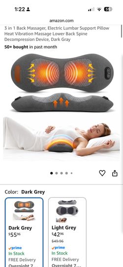 3-1 Back Massager, Electric Lumbar Support Pillow, Heat Vibration Massage
