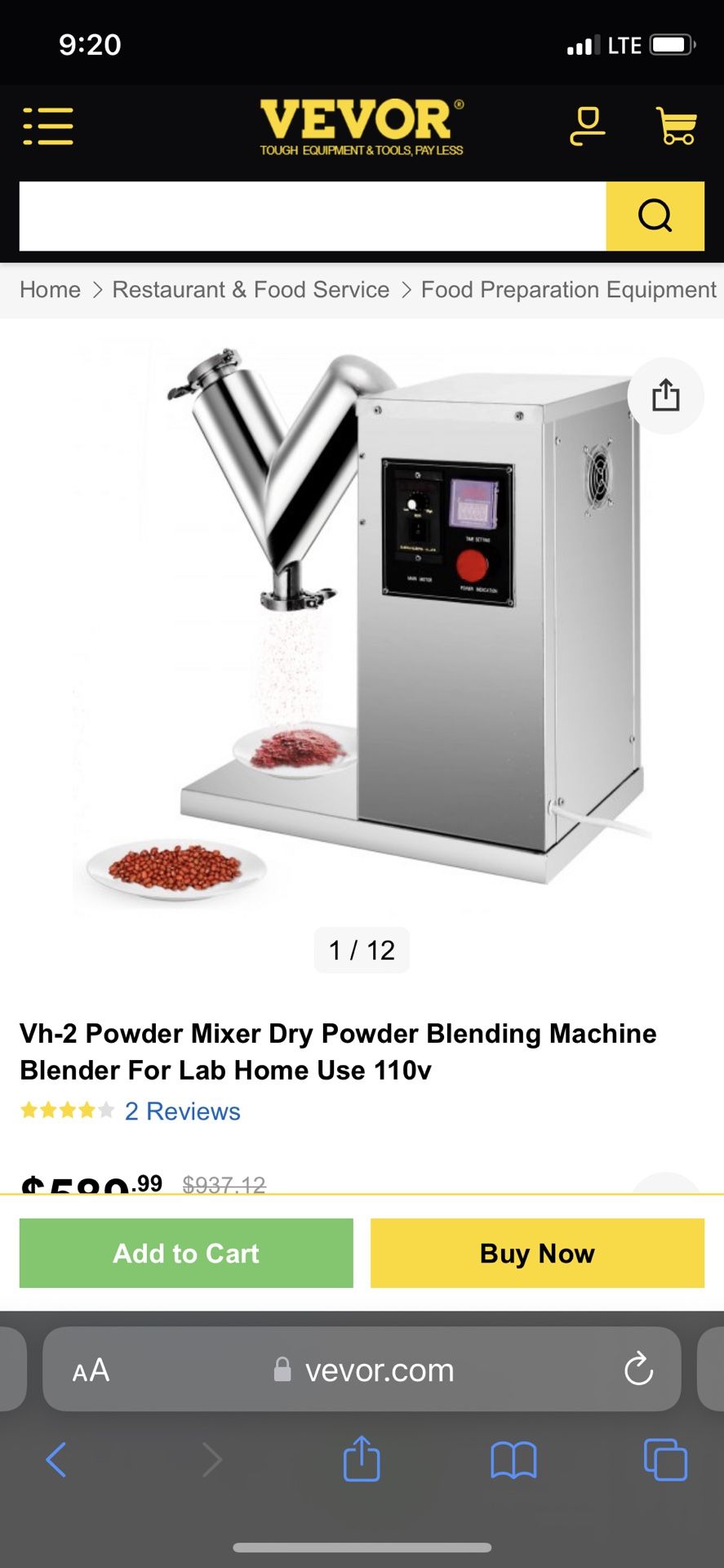 Vh-2 Powder Mixer Dry Powder Blending Machine Blender For Lab Home Use 110v