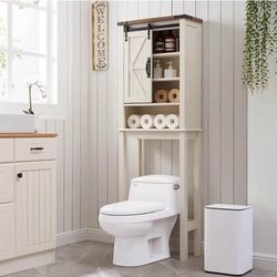 Over The Toilet Storage Cabinet w/ Sliding Barn Door & Adjustable Shelves - Space Saver for Bathroom