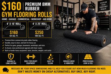 $160 | Premium 8mm Rubber Gym Flooring Rolls | Home & Garage Gym