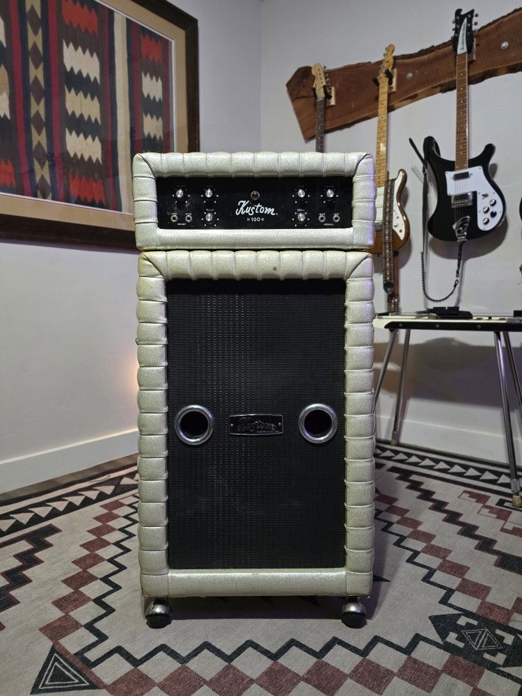 Kustom K100 1960's White Sparkle Tuck n Roll Half Stack Guitar Bass Amplifier