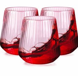 Ciaell 30 Pack Pink Plastic Ribbed Wine Glasses