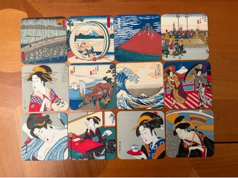 Vintage Ukiyoe Paper Coasters- Japanese Fine Art Prints Set of 12 - printed in Japan 3.75" X 3.75" Square