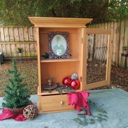 26" Pine Hutch Display Curio cabinet with drawer Beveled glass door