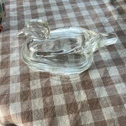Vintage Clear Glass Duck On A Next 1993  7.5 Long 4.25 High 