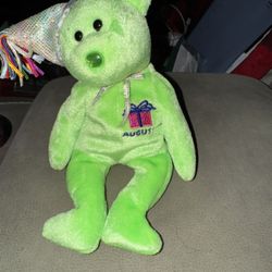 “August” Beanie Baby Birthday Bear