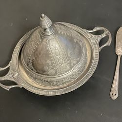 Vintage 1800’s Silver Butter Tray And Knife