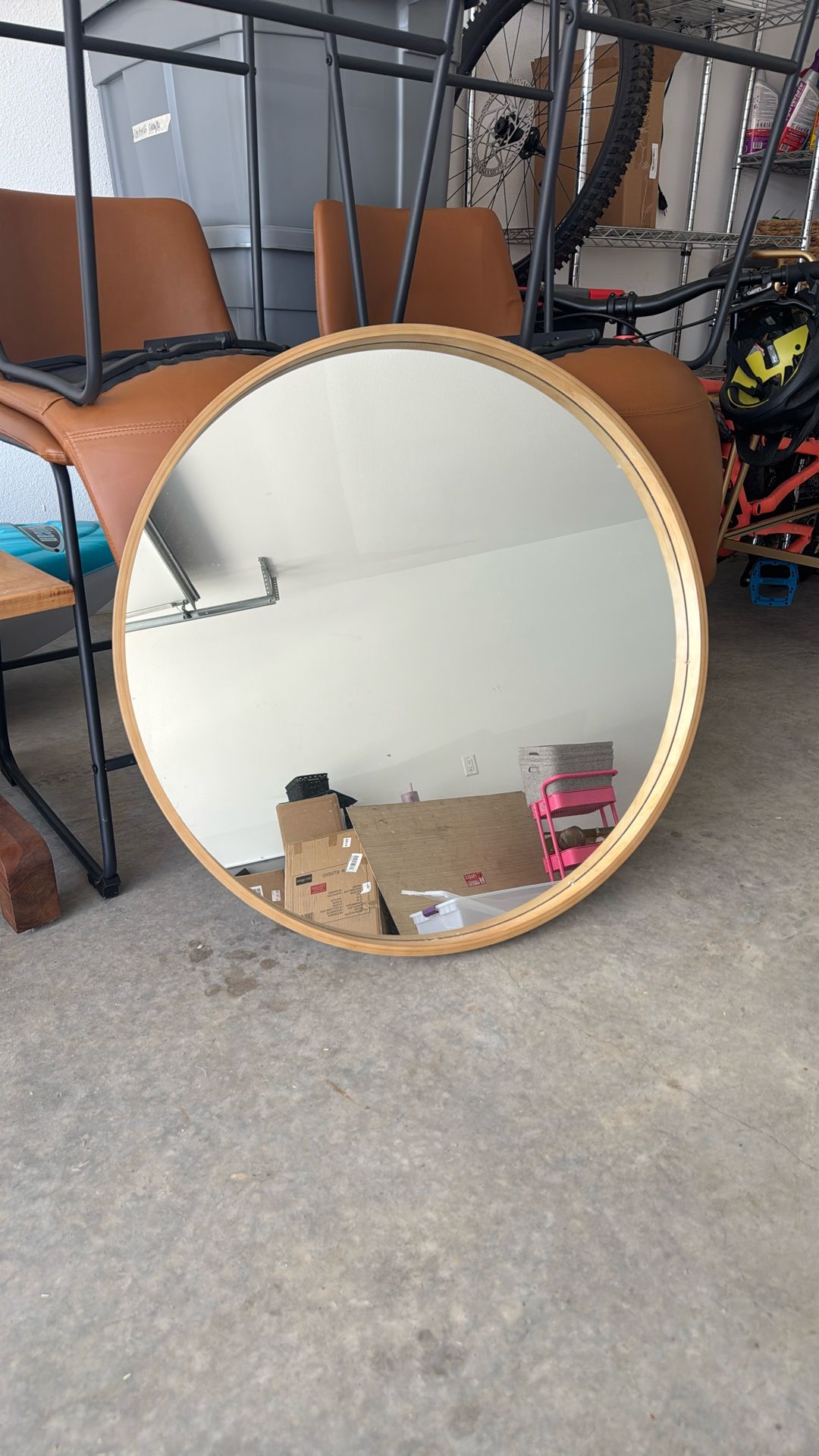 Large Wooden Circle Mirror 
