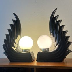 Art Deco Ceramic Wave | Wing Table Lamps | Sculptural Mid century