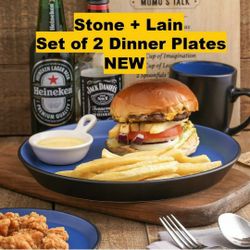 NEW Stone Lain 2 Piece Plates Stoneware Dinnerware Blue and Black 
Dishwasher and Microwave Safe
(2) 10" round dinner plates
Beautiful modern, minimal