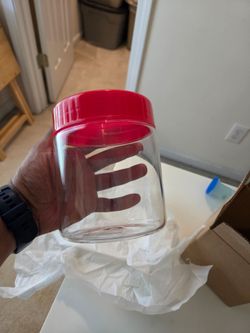 30 New glass jar with red lid (individually boxed)
