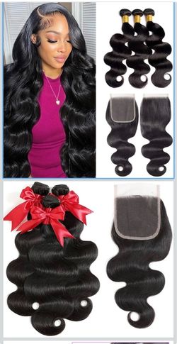 🔥Brand new 🔥 Body Wave Human Hair Bundles with Closure 20 22 24+18 Inch 100% Unprocessed Brazilian Virgin Body Wave 3 Bundles Human Hair  FZT-26