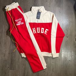 Rhude East Hampton Tracksuit Set Red CreaM SMALL