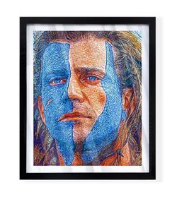 Custom Art Piece of Mel Gibson as William Wallace from Braveheart in black frame