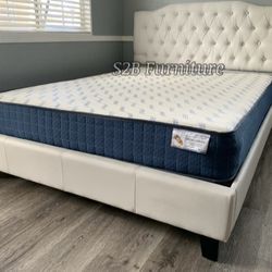 Full White Crystal Button Bed With Ortho Mattress Included!!