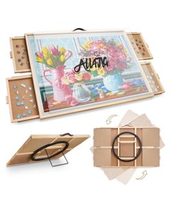 Puzzle Board, 24.53" x 33.19"Adjustable Angle Puzzle Board with 4 Drawers & Clear Protective Cover, Birthday Gift for mom,with a Tabletop Easel-Style 