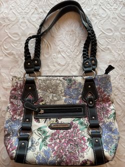 NEW Stone Mountain USA Floral Garden Party Shoulder BAG Butterflies Canvas Purse 13”L x 20”T x 3W 