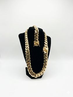 Gold Cuban Chain Set 14k