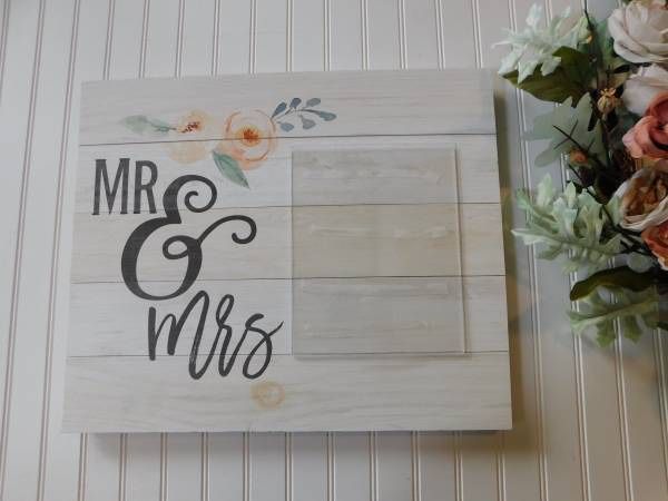 New Mr & Mrs Wedding Photo Whitewashed Picture Frame Sign 18 x 21.5 inches